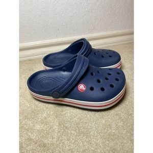 Crocs Navy Red Stripe Kids Clogs Sz 2 Y Youth Boys Comfort Relaxed Fit Children